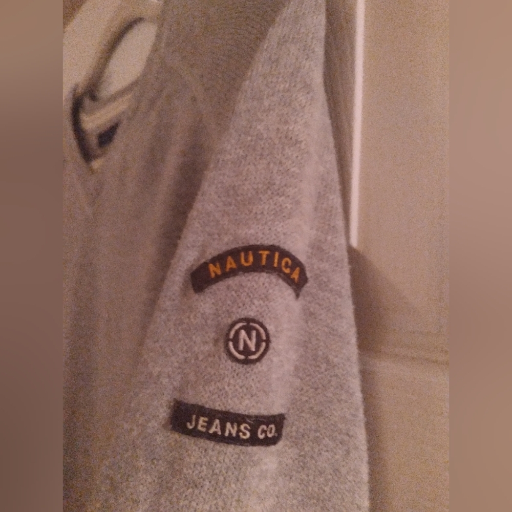 Nautica V-Neck Sweater XL Gray, logo, Preppy, Nautical, Collegiate,Sporty, Beach
